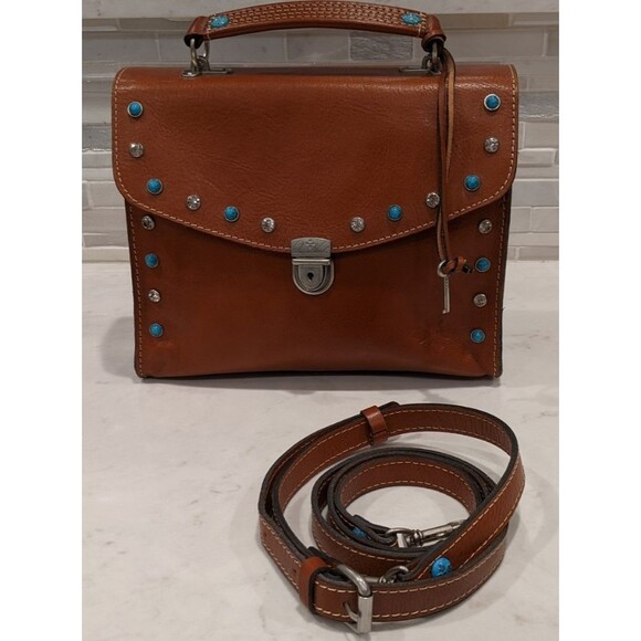 PATRICIA NASH Simona  Brown Smooth Leather Studded Crossbody Handbag WORN TWICE - Picture 13 of 16